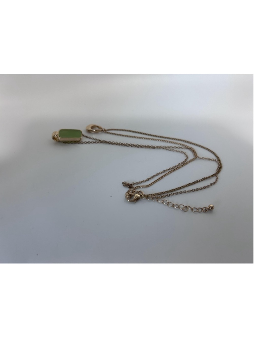 Necklace Gold Tone Layered Green Resin Rectangle Pendant Abstract Lobster Clasp - Picture 6 of 8